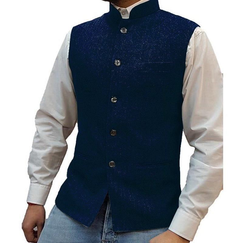 Men's Stand Collar Herringbone Single Breasted Vest 76418897M