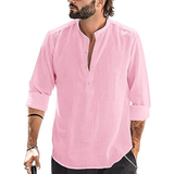 Men's Stand Collar Long Sleeve Solid Color Shirt 81402175Z