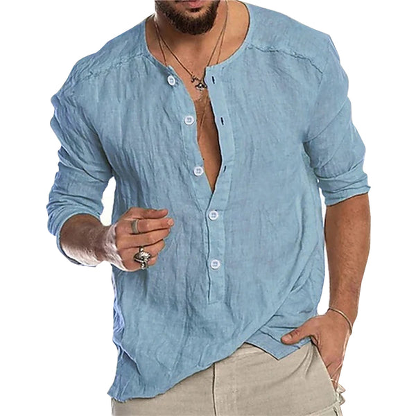 Men's Casual Button V Neck Long Sleeve Shirt 01515945Y