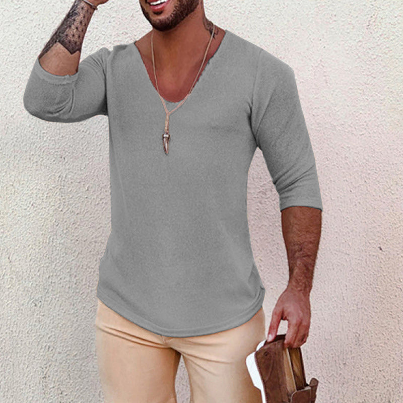 Men's Casual Long-Sleeved Thin V-Neck Knitwear 93694555M