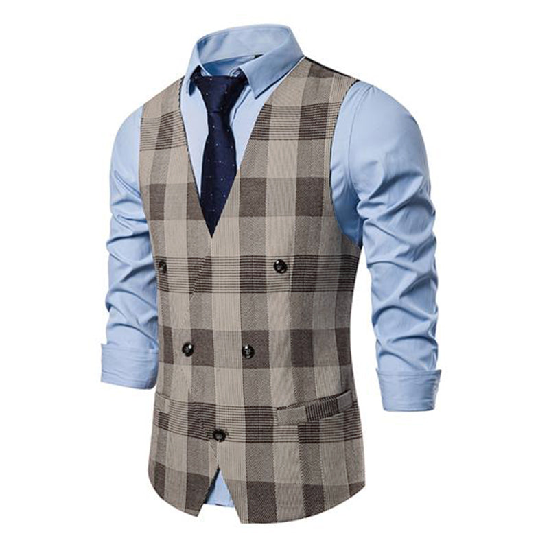 Men's Casual V-Neck Plaid Suit Vest 97343336M