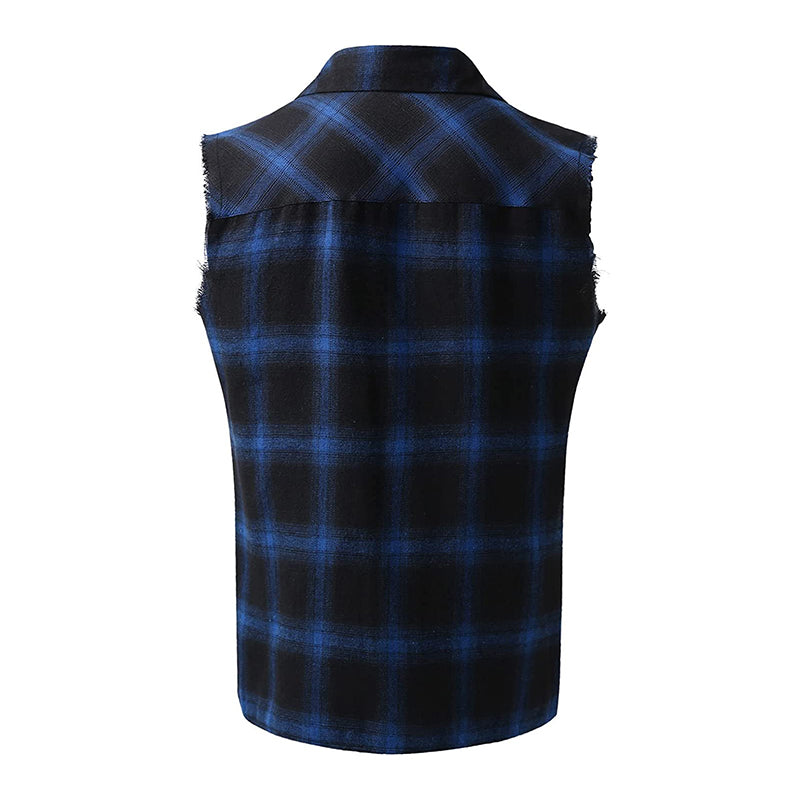 Men's Fashion Plaid Lapel Sleeveless Shirt 55411001M
