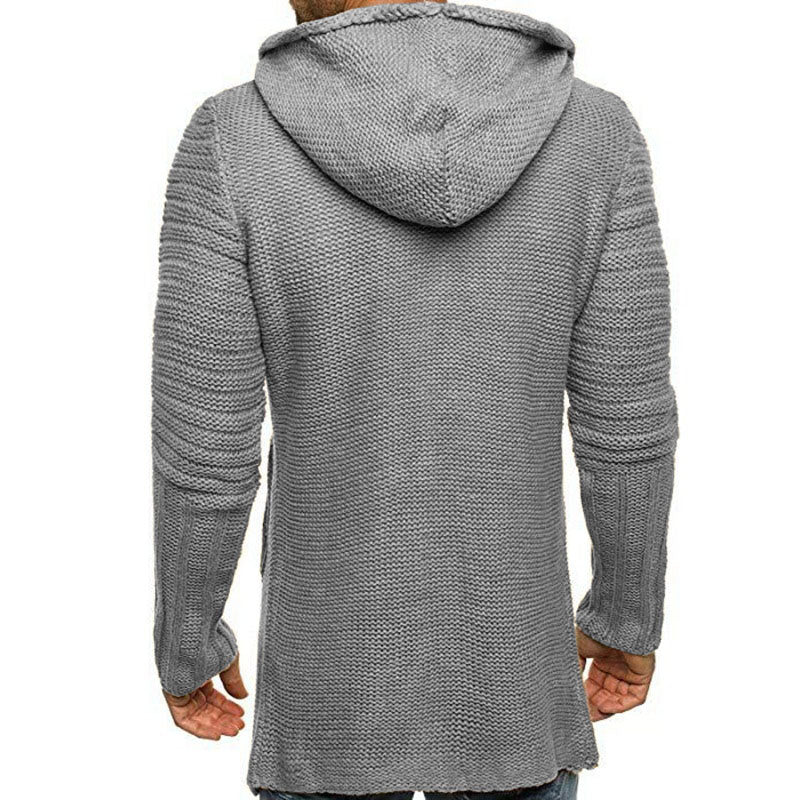 Langermet hette for menn med middels lengde strikket cardigan 90721661M