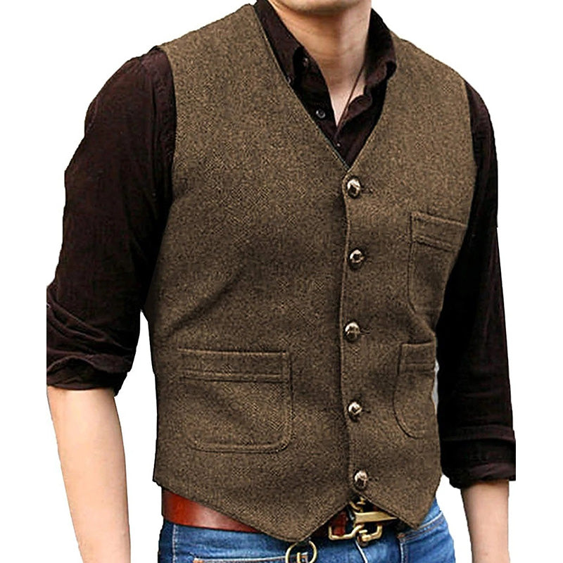 Men's Herringbone V-Neck Suit Vest 44249041M