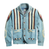 Men's Vintage Jacquard Lapel Long Sleeve Knit Cardigan 51482095M
