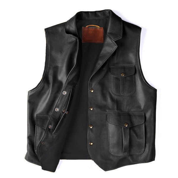 Mens Fashion Vintage Western Leather Vest Black / S Vests