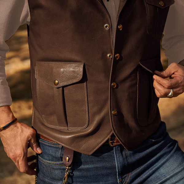 Mens Fashion Vintage Western Leather Vest Vests