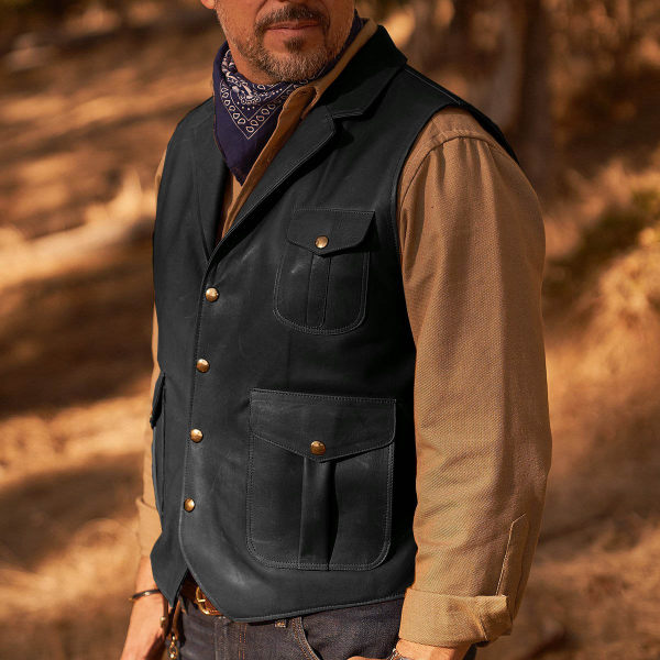 Mens Fashion Vintage Western Leather Vest Vests