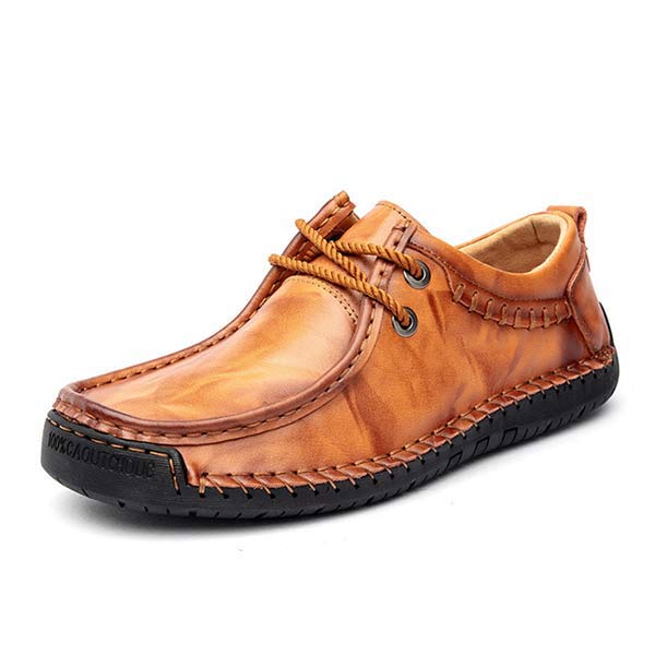 Mens Soft-Soled Lace-Up Leather Shoes Light Brown / 6 Shoes