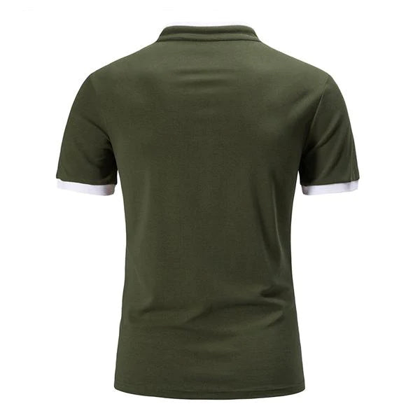 Men's Summer Stand Collar Colorblock Short Sleeve POLO Shirt 05834334X