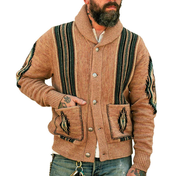 Men's Vintage Lapel Jacquard Knit Cardigan 42749746M