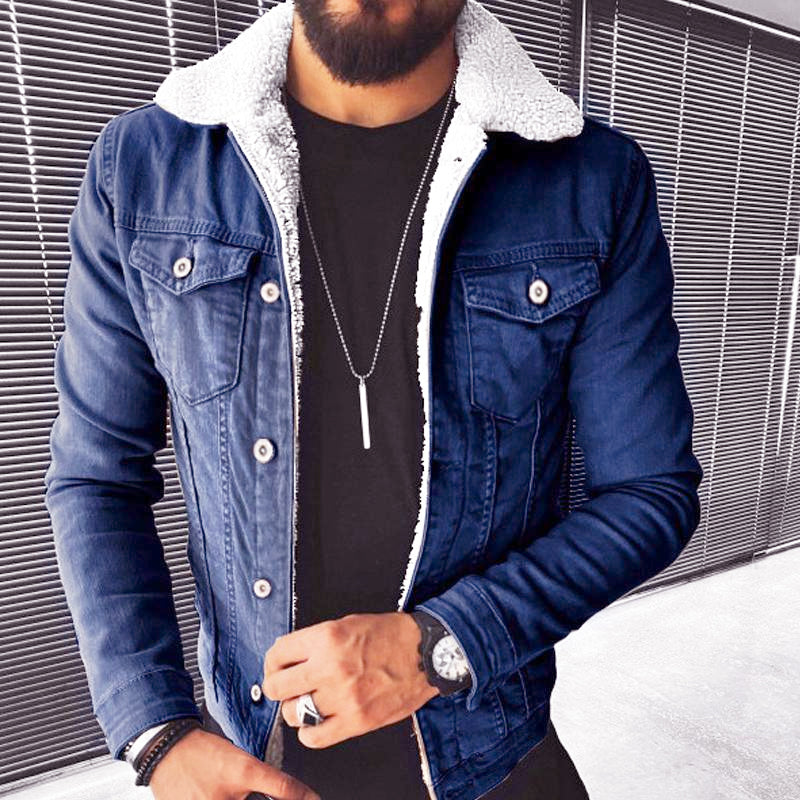 Men's Lapel Fleece Denim Jacket 03838575X