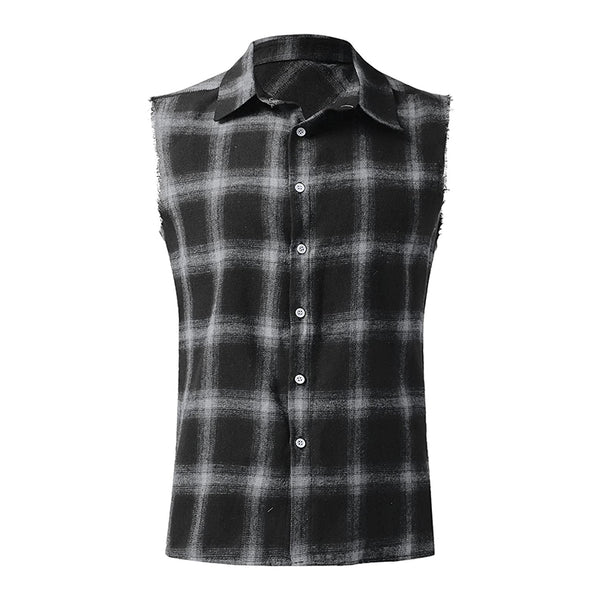 Men's Fashion Plaid Lapel Sleeveless Shirt 55411001M