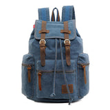 Vintage Canvas Multi-Pocket Flap Backpack Blue Bag