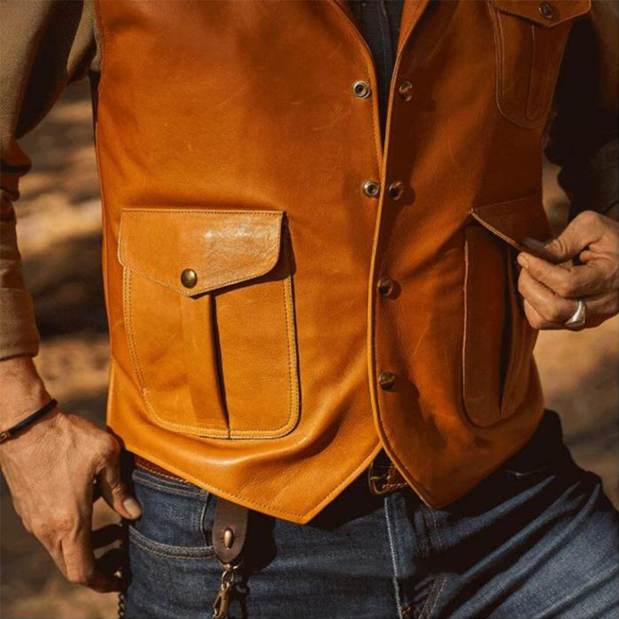 Mens Fashion Vintage Western Leather Vest Vests