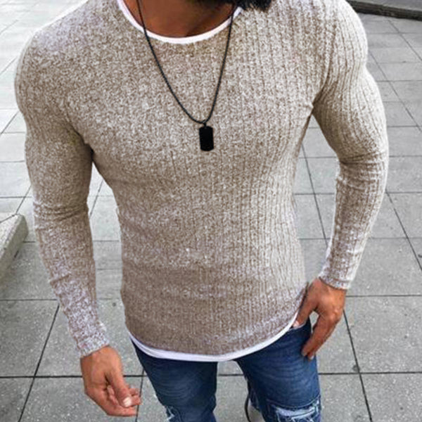 Men's Casual Round Neck Stitching Long Sleeve T-Shirt 19255758M