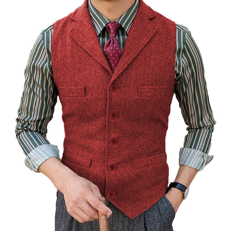 Gilet de costume à simple boutonnage à revers classique vintage pour homme 15824060M