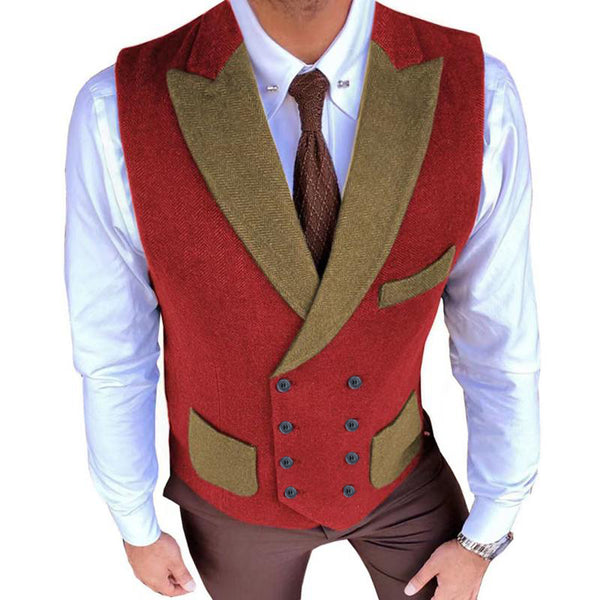 Men's Retro Herringbone Contrast Color Slim Suit Vest 97425044M
