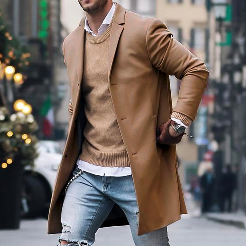 Notch Lapel Single Breasted Mid length Coat 34864123Z