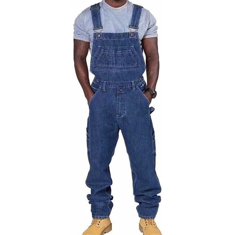 Uformelt denim, løs overall med flere lommer for menn 89142810M