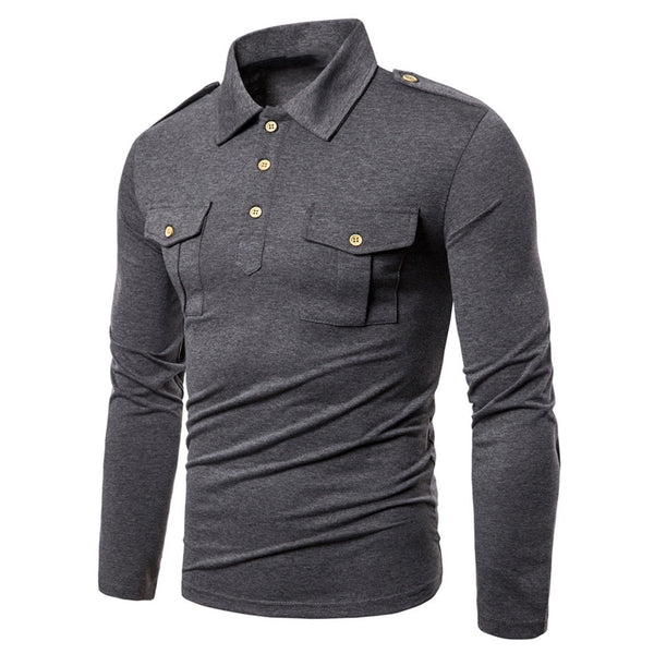Men's Solid Color Lapel Long Sleeve Polot T-Shirt 27062062Y