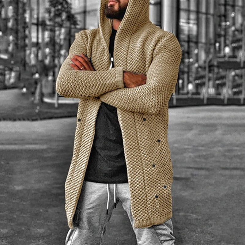 Men's Casual Mid Length Hooded Knit Cardigan 93714649M