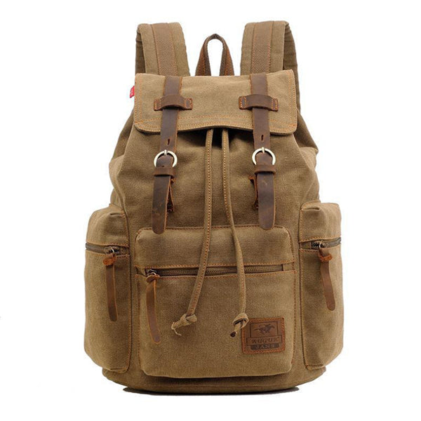 Vintage Canvas Multi-Pocket Flap Backpack Khaki Bag