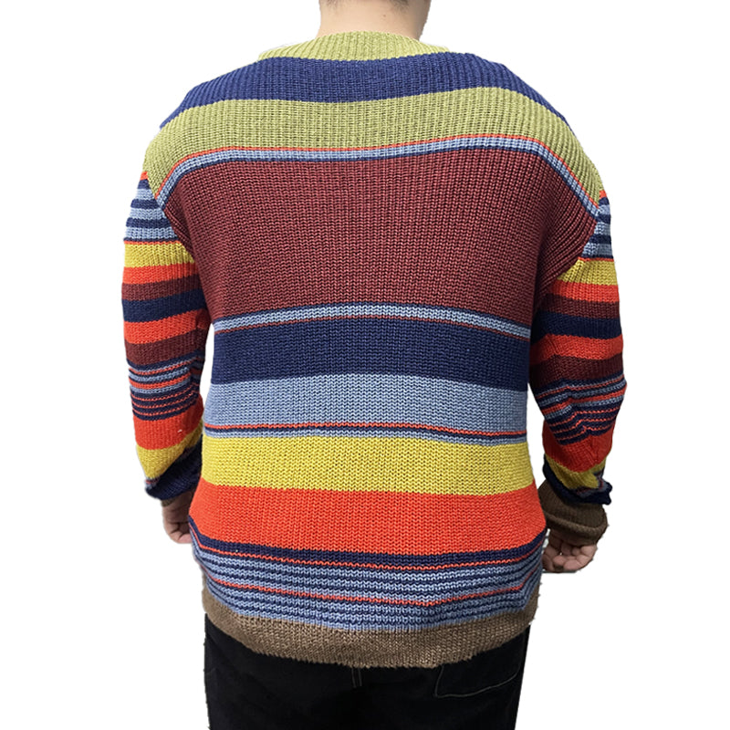 Maglione lavorato a maglia con scollo a V e strisce arcobaleno vintage da uomo 10689080X