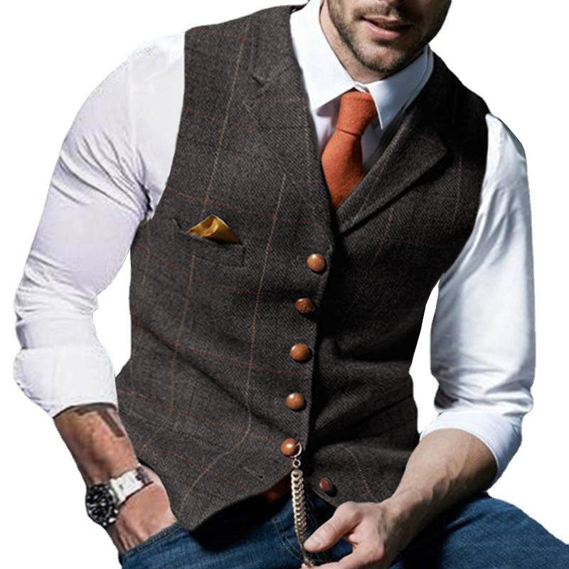 Men's Vintage Check Lapel Groomsmen Suit Vest 57272874M
