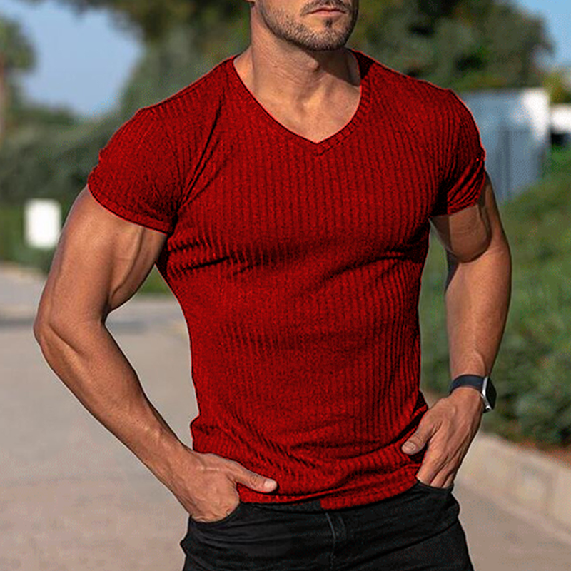 Men's V Neck Short Sleeve Striped T-shirt 10687148Z