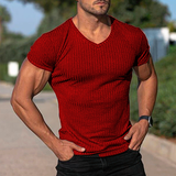 Men's V Neck Short Sleeve Striped T-shirt 10687148Z