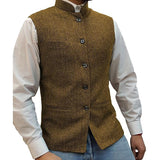 Men's Stand Collar Herringbone Single Breasted Vest 76418897M