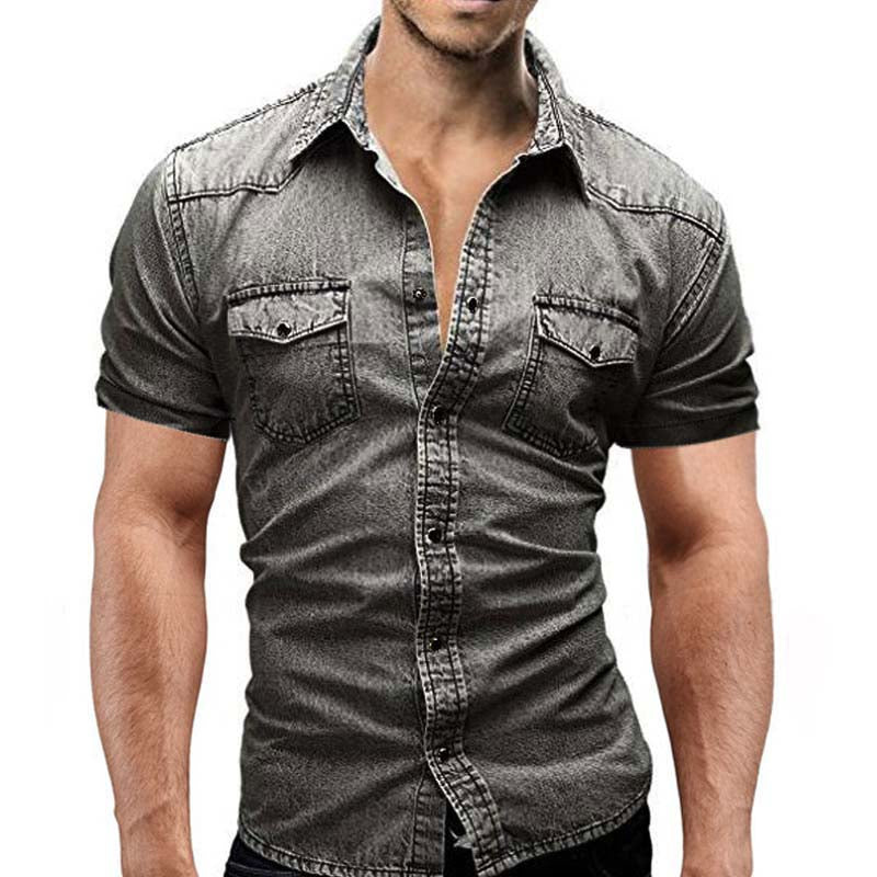 Men's Casual Denim Slim Short Sleeve Shirt 73700712M