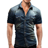 Men's Casual Denim Slim Short Sleeve Shirt 73700712M