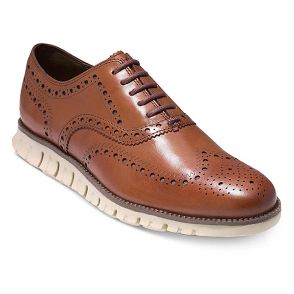 Mens Brogue Carved Leather Shoes Brown-White / 6.5 Shoes