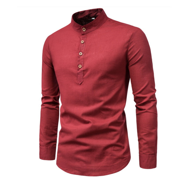 Camicia da uomo tinta unita con colletto alla coreana 65064408X