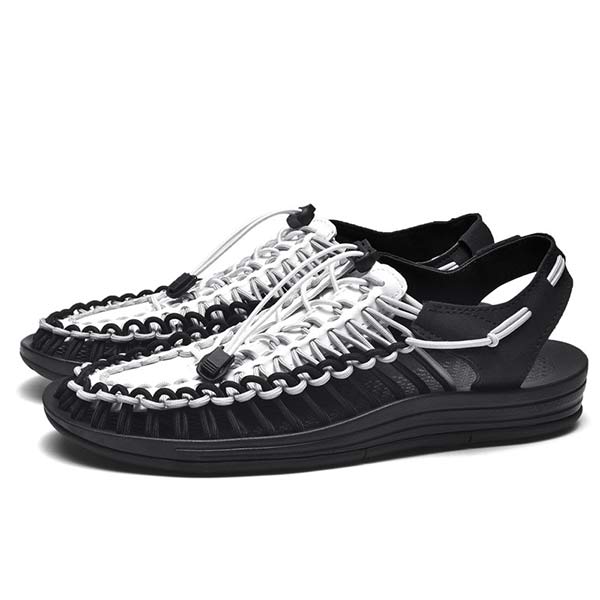 Mens Handwoven Beach Sandals 53152187 White Black / 5.5 Shoes