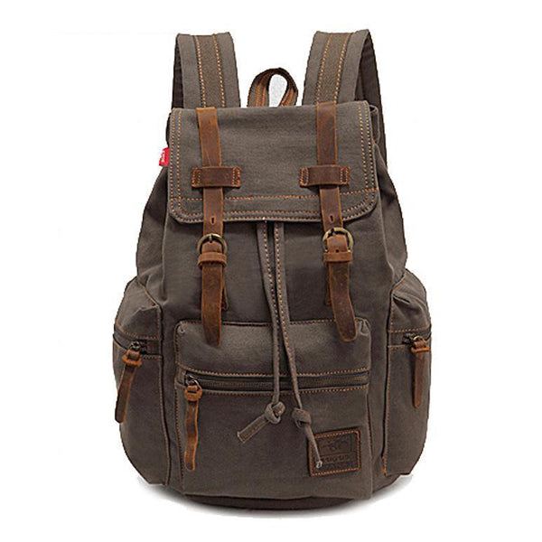 Vintage Canvas Multi-Pocket Flap Backpack Army Green Bag