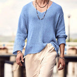 Men's Solid Color V-Neck Sweater Knitwear 23920508X