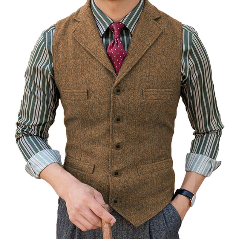 Gilet da uomo vintage classico monopetto con risvolto 15824060M