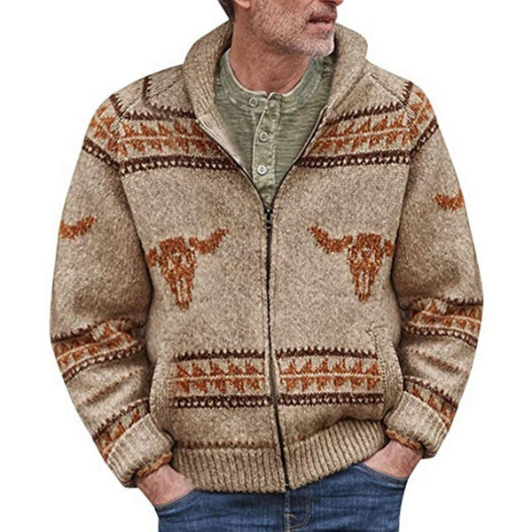 Men's Bull Head Jacquard Zip Sweater Jacket 14393618X