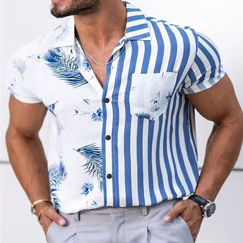 Men's Striped Patchwork Printed Shirt 70827996X