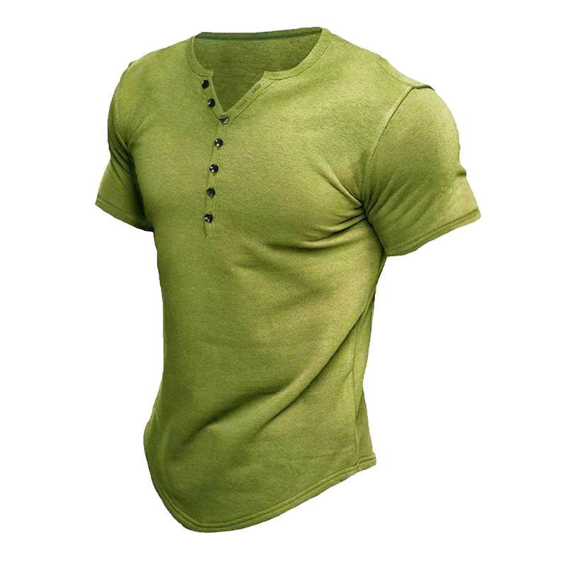 Men's Short Sleeve Solid Button Henley T-Shirt 60126755X