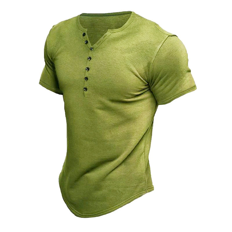 Men's Short Sleeve Solid Color Button Down Henley 60126755X