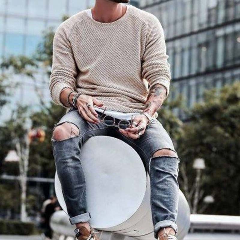 Men's Casual Round Neck Long Sleeve Knit Sweater 28511938M – Manlytshirt