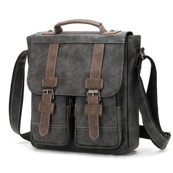 Vintage Fashion Leather Multi-Pocket Flap Bag Gray-Coffee Bag