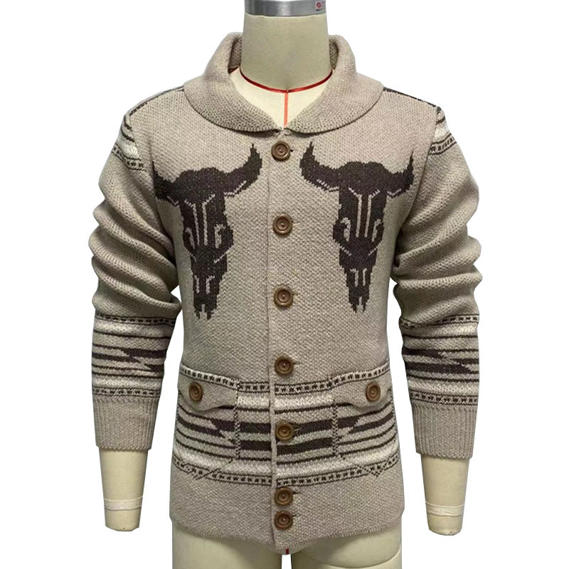 Chaqueta tipo cárdigan de punto jacquard vintage con solapa para hombre 26382727M