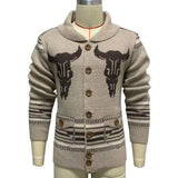 Men's Lapel Vintage Jacquard Knit Cardigan Jacket 26382727M