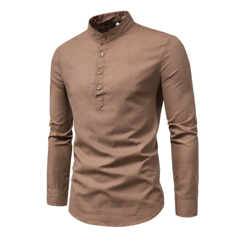 Camicia da uomo tinta unita con colletto alla coreana 65064408X