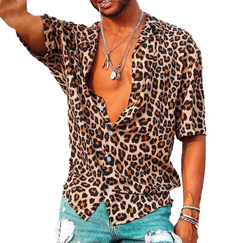 Men's Casual Leopard Print Short Sleeve Shirt 55304358M